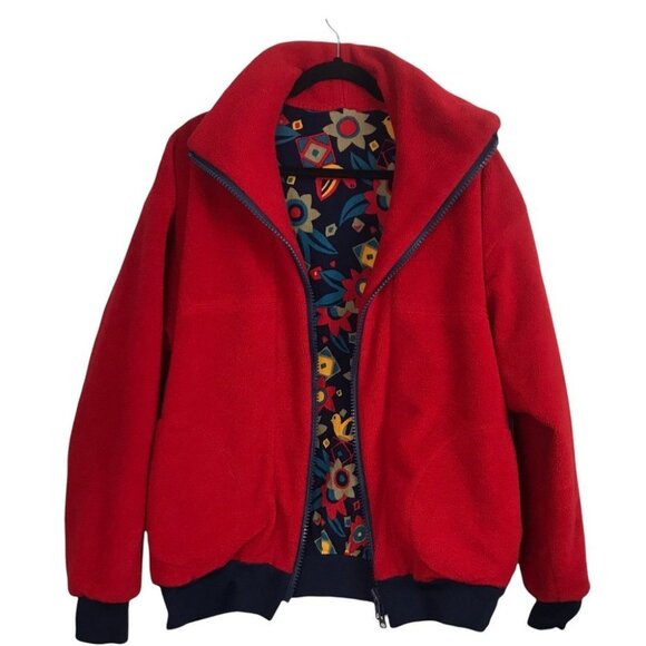 Vintage Jackets & Blazers - Vintage Oversized Red Zip up Floral fleece jacket Women Size L